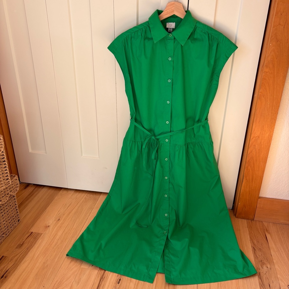 a new day Green Button-Front Midi Shirt Dress